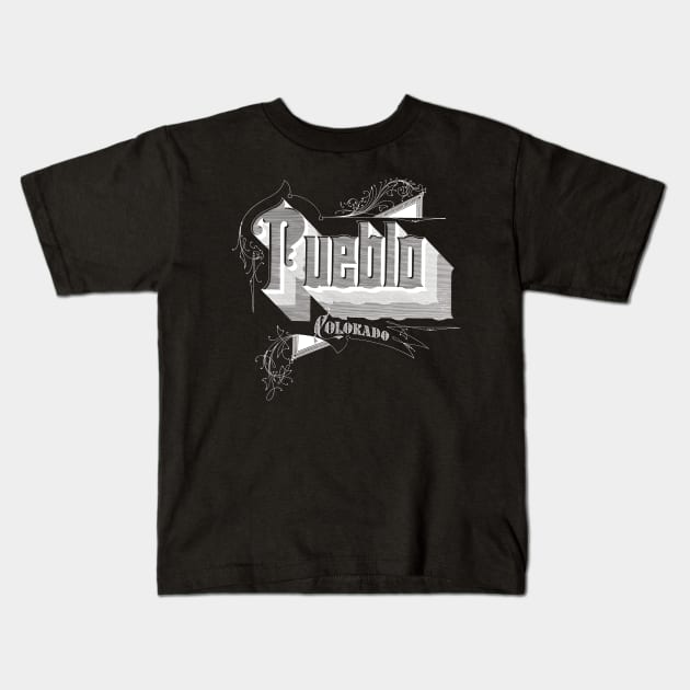 Vintage Pueblo, CO Kids T-Shirt by DonDota